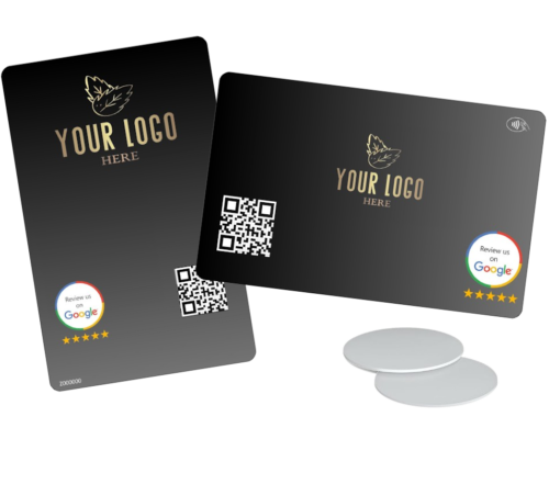 Premium smartreview.app personalised NFC card with QRcode for google review & zaags.com apps